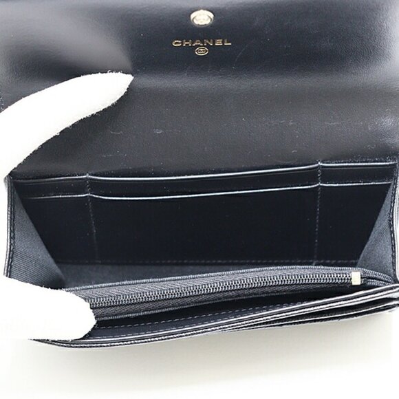 CHANEL Black Caviar Leather Logo Wallet